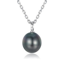 VIKI LYNN Tahitian Cultured Pearl Necklace for Women 9-10mm Round AAA Pearl 925 Sterling Silver Chain 18K Gold Clasp Chic Dainty Jewelry Anniversary Birthday Mothers Day Gifts for Her(Silver)