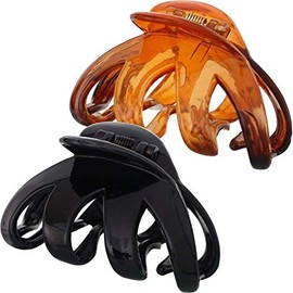 Aeyistry 2 Pcs Big Hair Claw Clips for Women and Girls,Non Slip Octopus Claws Headdress Classic Plastic Spider Claw Hair Clips for Thick Hair (Black,Brown)
