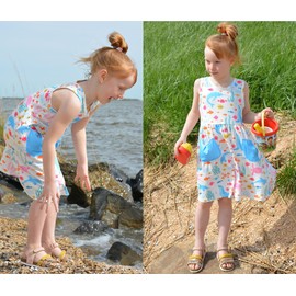 Sea Animals Dress for Toddler Girl 2t 3t Sleeveless Pocket Midi Dresses Cute Sea Lion Fish Crab Dolphin Print Sundress
