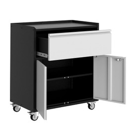 GarveeHome Garage Tool Storage Cabinet, Heavy Duty Metal Rolling Cabinet with Drawer, Adjustable Shelf, Lock & 4 Wheels, Tool Cart for Home Office Workshop, Grey