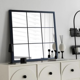 OUSHUAI Black Window Mirror 27"X27",Gird Decor Mirror,Minimalism Wall Mounted Mirror for Entryway,Hallway,Living Room,Fireplace