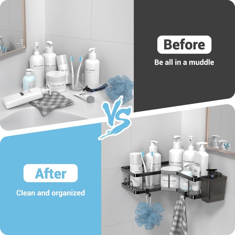 AKTECKE Corner Shower Caddy, 2 Pack Adhesive Shower Corner Organizer