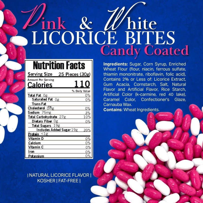 SweetGourmet Licorice Pastels, Pink and White Candy Coated Licorice Bites