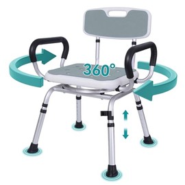 Silla de ducha giratoria: Silla de ducha de alta resistencia de 400 libras para ancianos, discapacitados y lesionados - Taburete de ducha ajustable en altura con brazos y respaldo - Banco de ducha