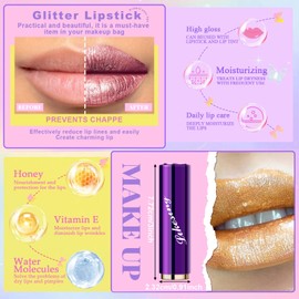 Likesing 1 Piece Glitter Lipstick Set Lip Gloss 24 Hours Hold Lipstick Lip Gloss Long Lasting Lipstick Pink Red Lip Balm Lip Gloss Permanent Makeup Women Birthday Gift