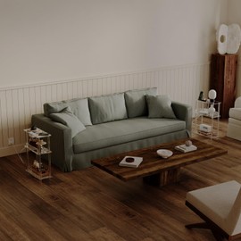 HMYHUM Acrylic Narrow Side Table with Charging Station, 7'' Width, 3-Tier Skinny End Table for Small Spaces, Clear Nightstand/Bedside Table with USB Ports Outlet, 15.7" L x 22.9" H