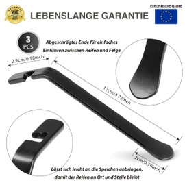 CZ Store Fahrrad-Reifenheber | 3er-Set Fahrrad-Montiereisen mit Hakenende, solides Edelstahl-Werkzeug - Reparatur- & Wartungszubehör für BMX, MTB - Schwarz