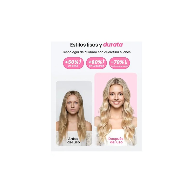 Peine Térmico 3 En 1 Rosa Alisa El Cabello Encrespado