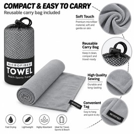 Microfiber Travel Towel for Beach & Gym – Quick-Dry Super Absorbent Lightweight Towel for Pool, Bath and Yoga