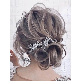 Heread Pearl Bride Wedding Hair Pins Silver Crystal Bridal Hair Pieces Rhinestones Head Piece Hair Accessories for Women and Girls (Pack of 2)