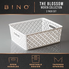 BINO L Cestas de almacenamiento de plástico, grandes, color blanco, THE BLOSSOM COLLECTION l Contenedor organizador multiusos, asas integradas, cesta tejida de plástico para organizar, despensa y