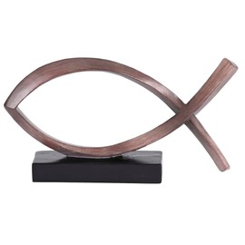 Dicksons Ichthys Ichthus Jesus Fish - 8 x 4 Inch Brown and Black Resin Tabletop Figurine