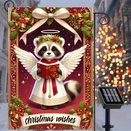 BlissYard Christmas Garden Flag Double Sided 12 X 18 Flag Winter Christmas Wishes Raccoon Garden Flag Angelic Raccoon With Christmas Wishes Design For Outdoor Holiday Decoration Lawn Yard Banner