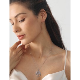 YL 925 Sterling Silver Tree of Life Necklace for Women Round Tree Pendant Created Sapphire Jewelry for Mom