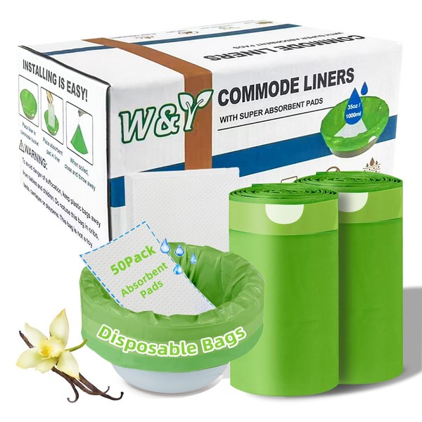 W&Y 50 Pack Commode Liners with Super Absorbent Pads, Universal