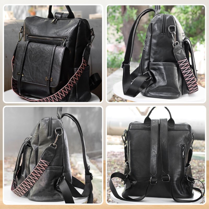 AfitLulu Large Backpack Women's Thickened Leather School Backpack with Removable