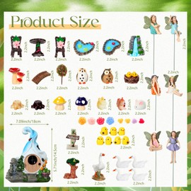Suzile 50 Pcs Solar Fairy House Garden Kit Light up Miniature Fairy House Resin Figurines Kit Animals Doll Fairy Nativity Set Micro Landscape Ornament for Outdoor Indoor DIY Garden Decor (Blue Leaf)