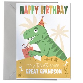 Happy Birthday Roarsome Great Grandson - Dinosaur Birthday Card For Great Grandson