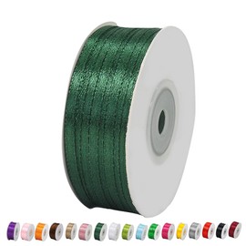 Satin Ribbon Dark Green 3 mm Wide Gift Ribbon Satin, 91 m Satin Ribbons Dark Green Thick Ribbon Decorative Ribbon Silk Ribbon Gift Wrapping Fabric Ribbon Gift Ribbons for Decorating Crafts Dress