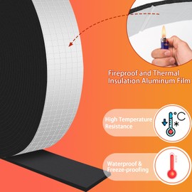 2in x 19FT Pipe Insulation Foam Tape,Self Adhesive Pipes Wrap Insulation Tape with Aluminum Foil,Waterproof Water Pipes Wrap Insulation Tape for Winter Cold Hot Water Pipes