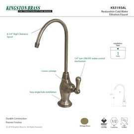 Kingston Brass KS3193AL Restoration Single Handle Water Filtration Faucet, Antique Brass
