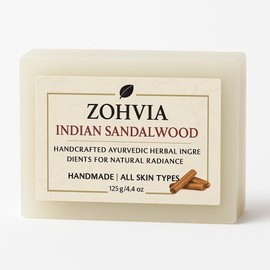 ZOHVIA Sandalwood Soap Bar – Indian Ayurvedic Face & Body Cleanser with Aloe Vera, Rose Water, Glycerine & Olive Oil – Handmade Herbal Glow Soap for Men & Women – All Skin Types – 4.4oz Natural Bar