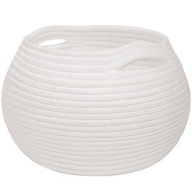 Goodpick Small Cotton Rope Storage Basket, White Round Basket organizer for Socks, Dog Toys, Towels, Cute Baby Basket for Living Room, Bedroom, Nursery, Towel Baskets for Bathroom, 10 x 8.3 inches