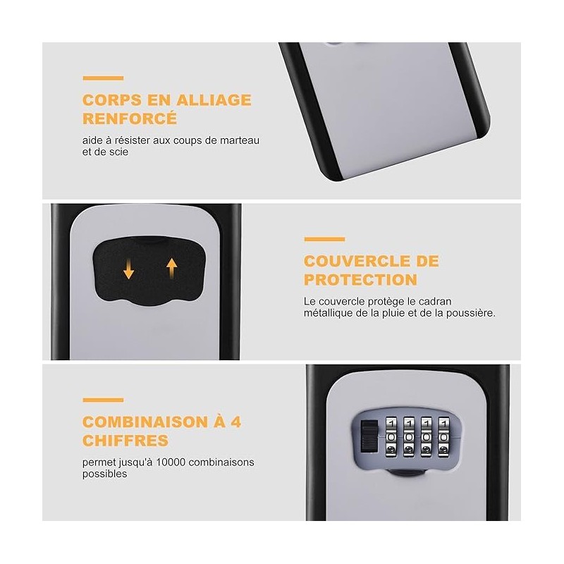 Safe Wall Mounted, Lock Box Outdoor, Key Box with 4