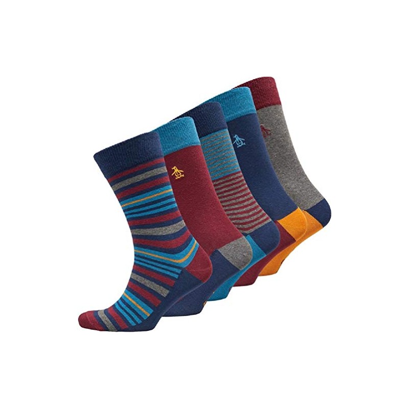 Original Penguin Mens Five Pack Stripe Socks (Navy/Burgundy/Blue Multi, UK