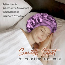 FURTALK Satin Silk Bonnet for Women Double Layer Satin Lined Hair Bonnet Night Sleep Cap for Curly Hair with Tie Band