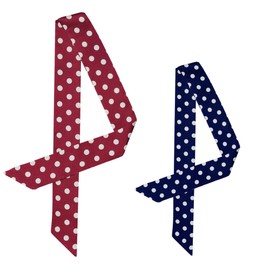 Allegra K 2Pcs 50s Skinny Silky Scarf Polka Dots Waistband Narrow Neck Scarf 196 * 5cm/77 * 2"(L*W) & 90 * 5cm/35.5 * 2"(L*W) Long Red&Short Navy Blue