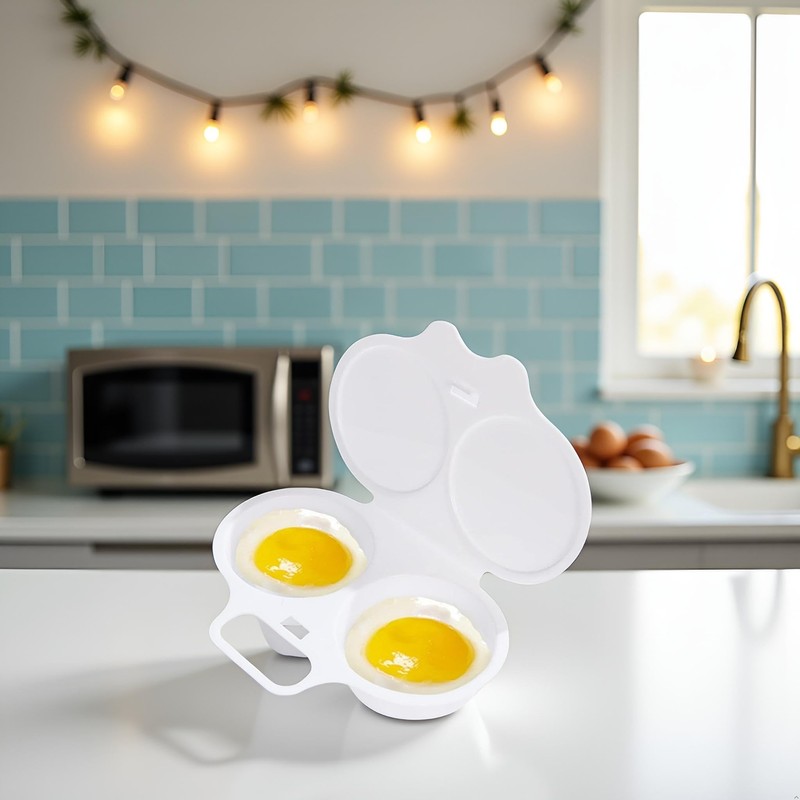 1Pc White Egg Poacher, Microwave Egg Boiler Poacher, 2 Cavity