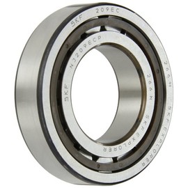SKF NJ 209 ECP Cylindrical Roller Bearing, Removable Inner Ring, Flanged, High Capacity, Polyamide/Nylon Cage, Metric, 45mm Bore, 85mm OD, 19mm Width, 8000rpm Maximum Rotational Speed, 14400lbf Static Load Capacity, 13600lbf Dynamic Load Capacity