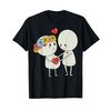 Cute Couple Holding Heart Cartoon Characters For Kids T-Shirt