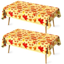 Fall Tablecloth, Thanksgiving Tablecloth, Thanksgiving Decorations Table Decor, 2 Pcs Plastic Table cloth Disposable Autumn Maple Leaf Rectangle Tables Cover for Harvest Friendsgiving Party 54" x 108"