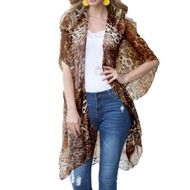 CASURESS Women's Sheer Chiffon Summer Blouse Tops Kimono Cardigan Floral Casual Loose Cover Ups Swimwear (Small, Type 6)