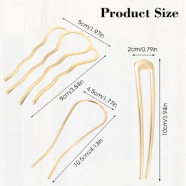 9 Pieces French Hair Pins for Women, Elegant U-Shape Hair Forks Metal Hair Sticks for Buns and Updo Styling, Non-Slip Hair Accessories U-Shape Teeth Styling Tools for Women Girls