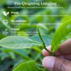CHADUO Longjing Tea Pre-Qingming Dragon Well Green Tea New Tea Chinese Green Tea Loose Leaf Long Jing Green Tea Rich Bean Aroma First Grade 120g/4.23oz 龙井 龍井茶 中国绿茶