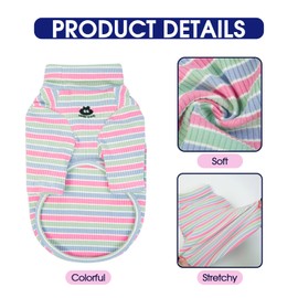 FUAMEY Stripe Shirt for Small Dogs Cats, Pullover Lightweight Sweatshirt Stretchy Sweater T-Shirt Pajamas Long Johns Underwear for Poodle Schnauzer Pink Stripes S