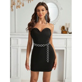 LIMHOO Metal Waist Chain for Women Belly Link Chain Belt for Dresses, Xl447 O-ring silver