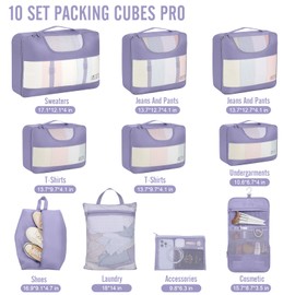 Veken 10 Set Packing Cubes for Travel Essential, Suitcase Organizer Bags in 4 Sizes, Carry-On Luggage Accessories with Large Laundry & Hanging Toiletry Bag, Must-Have for Airplane, Road Trip & Camping