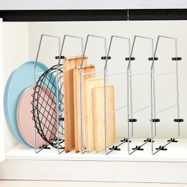 Blulu 6 Pcs Baking Sheet Organizer 18" x 20" Tray Dividers for Cabinets Kitchen Cabinet Dividers Vertical for Baking Sheets Chrome Pan Rack Storage Wires for Kitchen Cupboards (Silver)