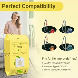 50558 Canister Vacuum Bags Replacement for Kenmore Vacuum Type C/Q 5055, 50555, 50557, 50558 and Pana·sonic Type C-5, C-18 Vacuum bags- 12 Pack