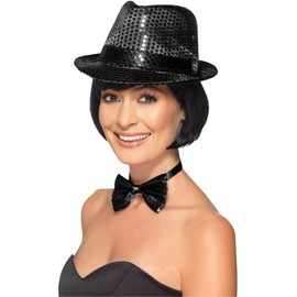 Smiffys Sequin Trilby Hat, Black , Funny Fancy Dress, Comedy Dress Up Hats