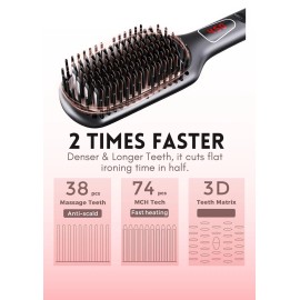 MEGAWISE Black Hair Straightener Brush 2023 MCH Technology 450F Fast Smooth Frizz Free