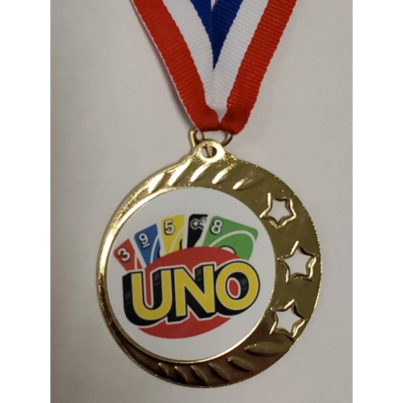 UNO card game gold color medal award winner, with your