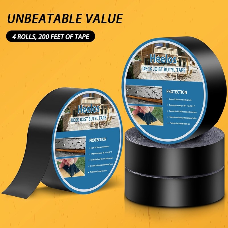 Heelos 4 Pack Joist Tape for Decking 1-5/8"×50', Weather-Resistant Deck