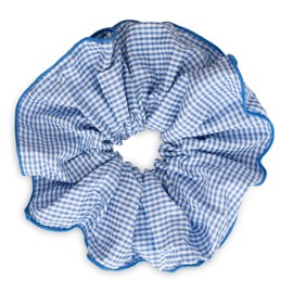 SXQLYH Checked Fabric Hair Scrunchie, Soft Comfortable Large Hair Scrunchie, Elastic Band, 20 cm, Scrunchies, Ponytail Holder, Hair Bobble for Women, Thick Long Hair (Blue)