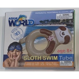 Aqua World Sloth Swim Tube Pool Float Ring Age 8+ Inflated Size 51"x30" NEW