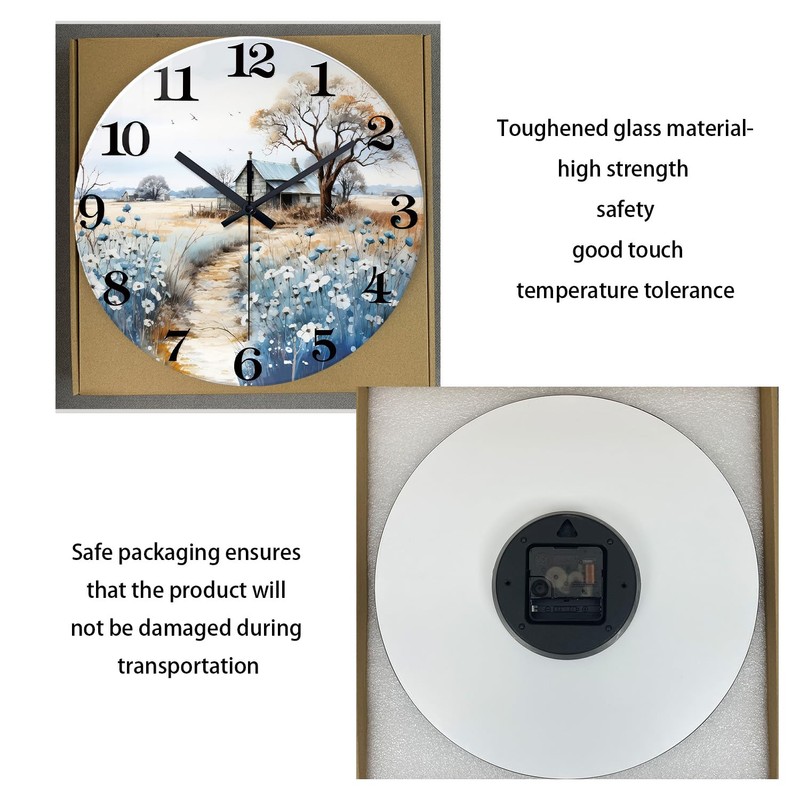 XNM Round Clock Battery Operated 16 Inch Wood Analog Large
